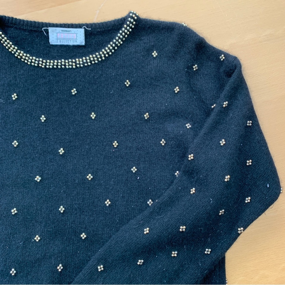 Vintage Wool Beaded Sweater Petite S | Pearlcore Coquette Cottagecore Whimsigoth